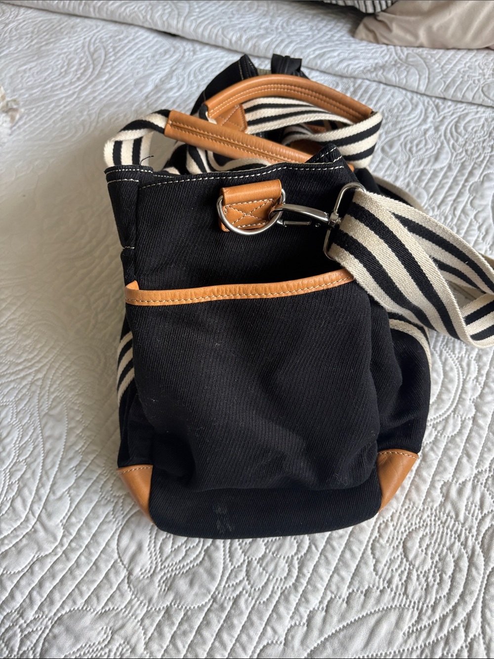 Classic Black Canvas and Tan Leather Travel Tote - Picture 5 of 16